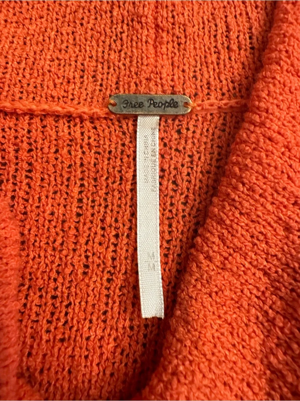FREE PEOPLE Long Sleeve Knit Sweater Womens M Cowl Neck Orange Asymmetrical Hem